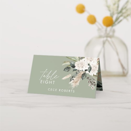 Pampas eucalyptus sage green modern rustic wedding place card