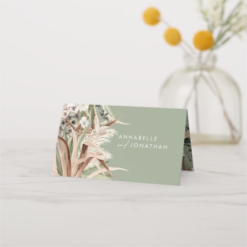 Pampas eucalyptus sage green modern rustic wedding place card