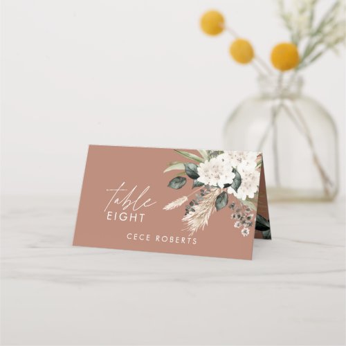 Pampas eucalyptus terracotta modern rustic wedding place card