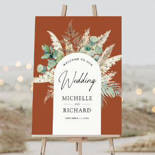 Pampas Eucalyptus Terracotta Wedding Welcome Sign