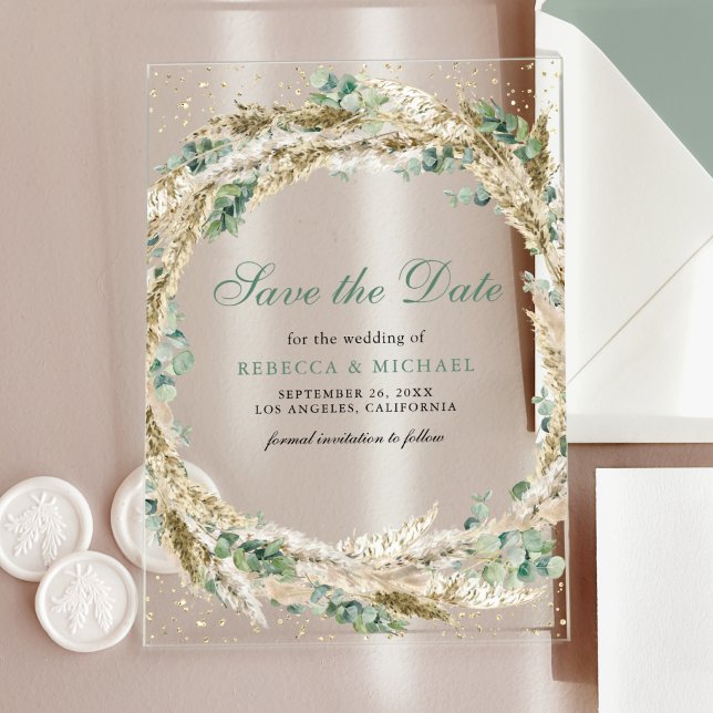 Pampas Eucalyptus Wreath Wedding Save the Date (Creator Uploaded)