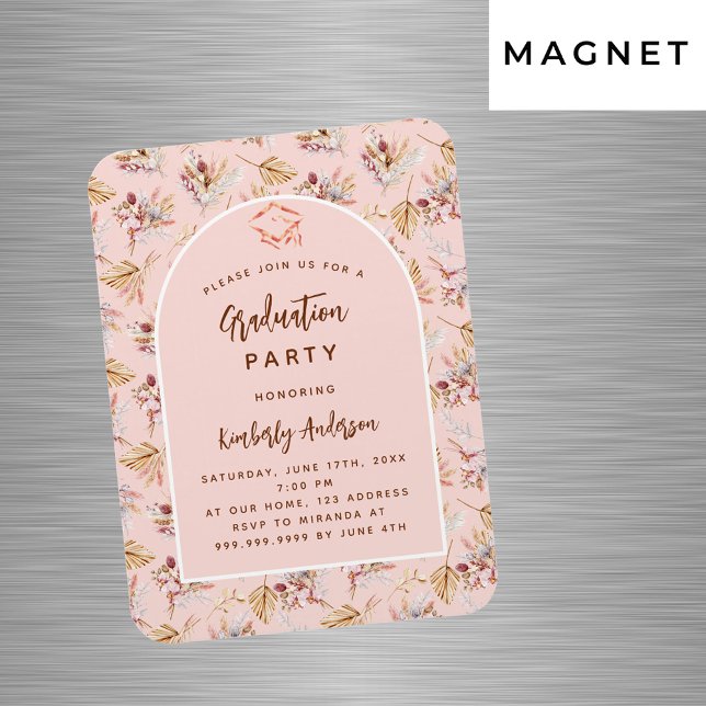Pampas floral rose graduation party invitation magnet (Creator Uploaded)