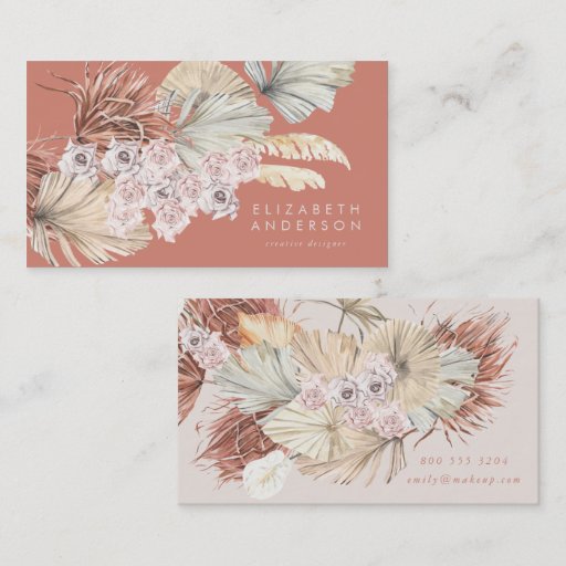 Customizable Pampas Florist Terracotta Coral Desert Premium Business Card
