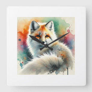 Pampas fox 091024AREF135 - Watercolor Square Wall Clock