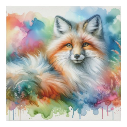 Pampas Fox in Light AREF565 _ Watercolor Faux Canvas Print