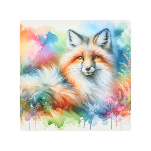 Pampas Fox in Light AREF565 _ Watercolor Metal Print