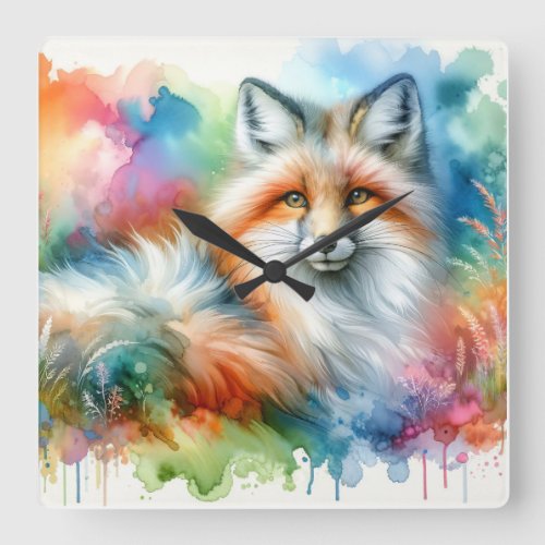 Pampas Fox in Light AREF565 _ Watercolor Square Wall Clock
