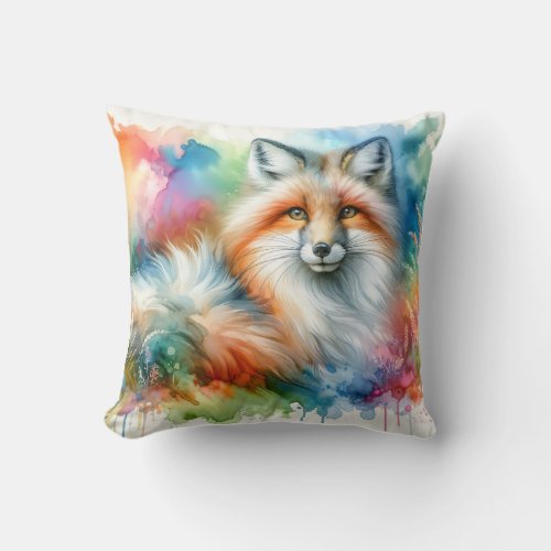 Pampas Fox in Light AREF565 _ Watercolor Throw Pillow