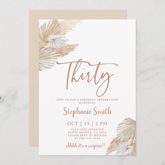 Pampas Grass 30th Birthday Invitation (Front/Back)