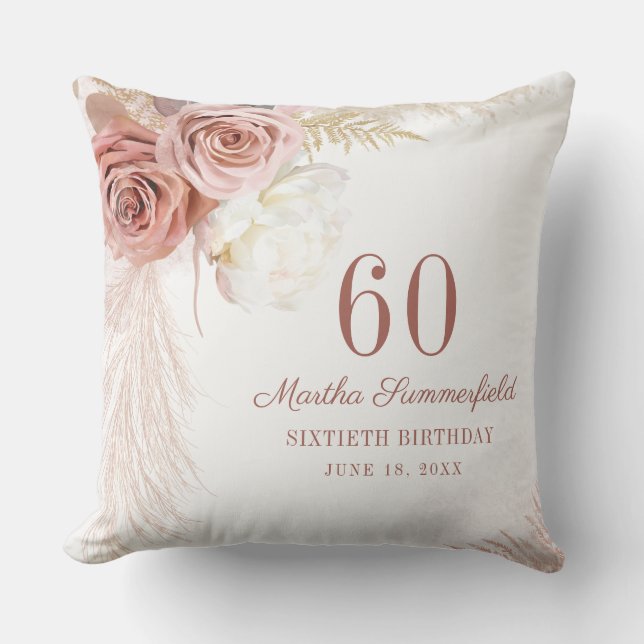 Pampas Grass  60th Birthday Keepsake Throw Pillow (Front)