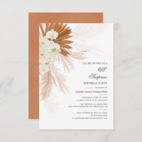 Pampas Grass 60th Birthday Party Script Tan Invitation