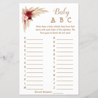 Pampas Grass | ABC Baby Shower Game Card Flyer