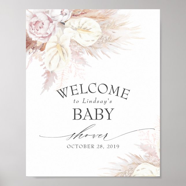 Pampas Grass and Anthuriums Baby Shower Welcome Po Poster (Front)