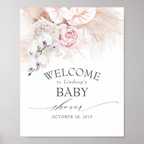 Pampas Grass and Anthuriums Baby Shower Welcome Poster