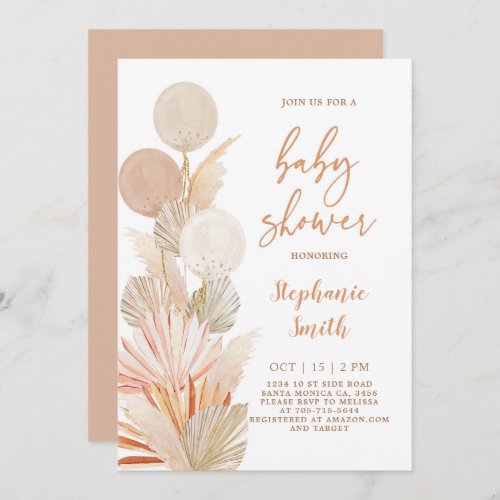  Pampas Grass and balloons Baby Shower Invitation