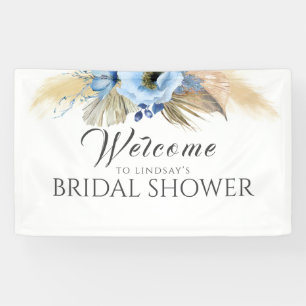 Pampas Grass and Blue Flower Bridal Shower Welcome Banner