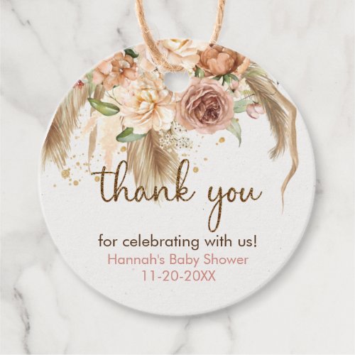 Pampas grass and Boho Roses baby shower thank you  Favor Tags