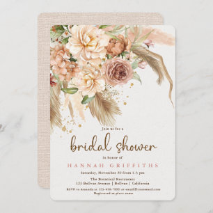 Pampas grass and boho roses bridal shower invitation