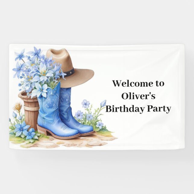 Pampas Grass and Cowboy Boots Birthday Banner (Horizontal)