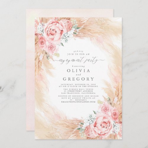 Pampas Grass and Elegant Flowers Engagement Party  Invitation