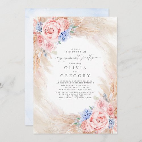 Pampas Grass and Elegant Flowers Engagement Party Invitation