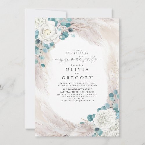 Pampas Grass and Elegant Flowers Engagement Party Invitation