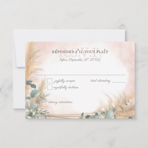 Pampas Grass and Eucalyptus Boho Watercolor RSVP Card