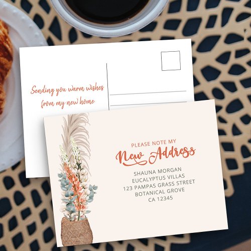 Pampas Grass and Eucalyptus New Address Moving Announcement Postcard