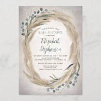 Pampas Grass and Greenery Boho Baby Shower Invitation