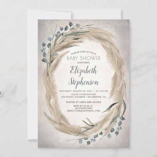 Pampas Grass and Greenery Boho Baby Shower Invitation