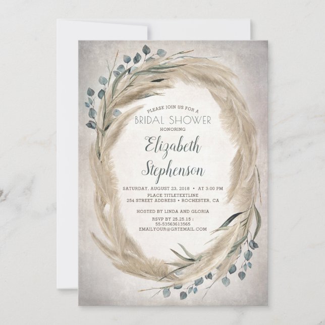 Pampas Grass and Greenery Boho Bridal Shower Invitation (Front)