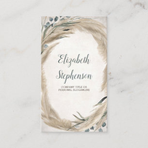 Pampas Grass and Greenery Boho Vintage Business Card
