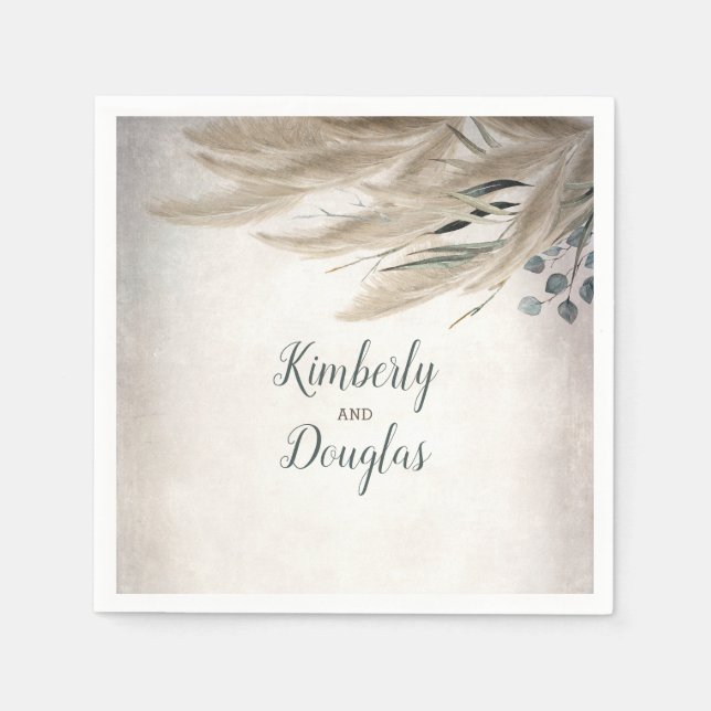 Pampas Grass and Greenery Boho Wedding Napkins (Front)