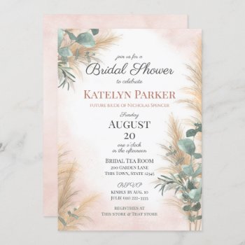 Pampas Grass And Greenery Bridal Shower Invitation by happygotimes at Zazzle