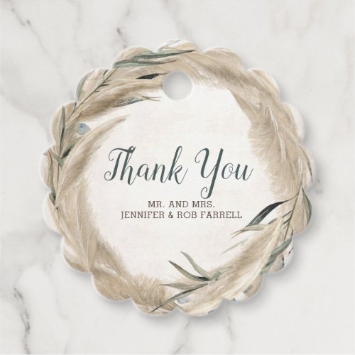 Pampas Grass and Greenery Elegant Wreath Thank You Favor Tags