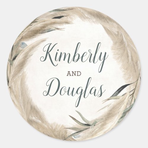 Pampas Grass and Greenery Wedding Classic Round Sticker