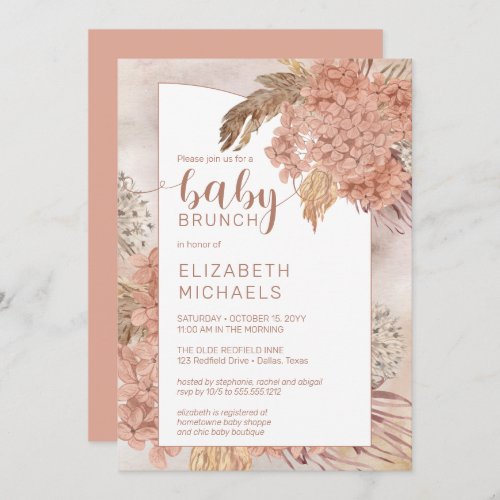 Pampas Grass and Hydrangeas Blooms Baby Brunch Inv Invitation