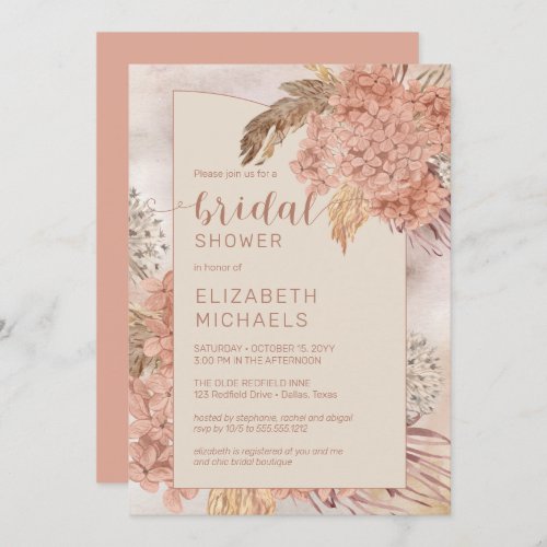 Pampas Grass and Hydrangeas Blooms Bridal Shower I Invitation