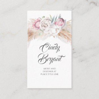 Pampas Grass And King Protea Flower Elegant Exotic Business Card by lovelywow at Zazzle