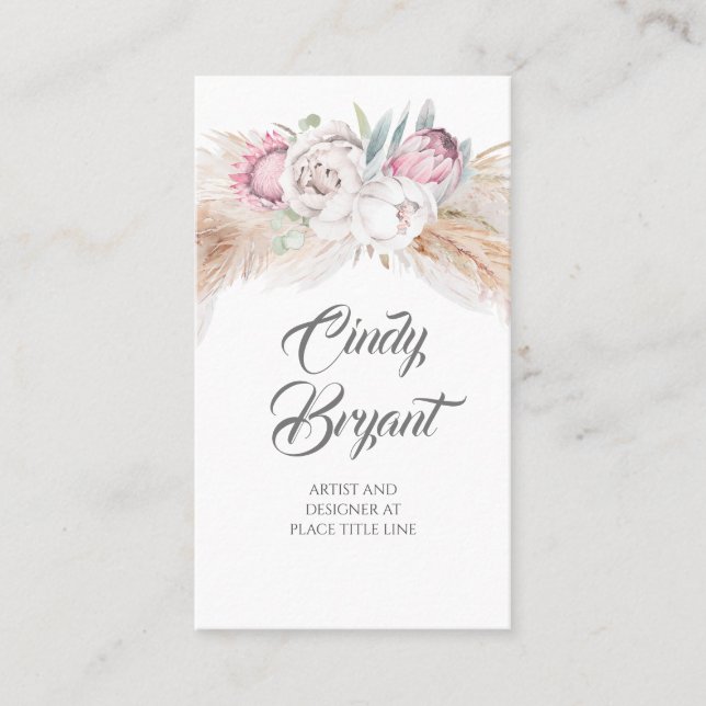 Pampas Grass and King Protea Flower Elegant Exotic Business Card (Front)