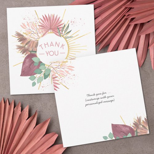 Pampas Grass and Mandala Boho Pink and Gold Thank You Card
