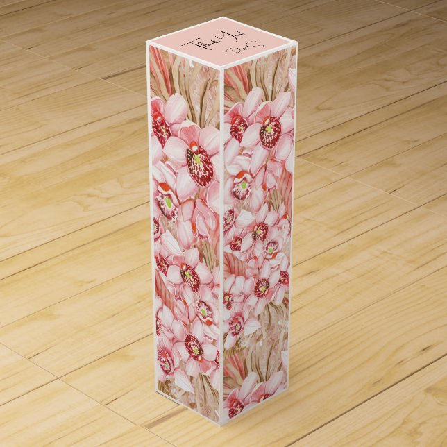 Pampas Grass and Orchids Boho Wine Box (Front)