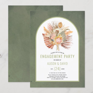 Pampas grass and palm sage green engagement party invitation
