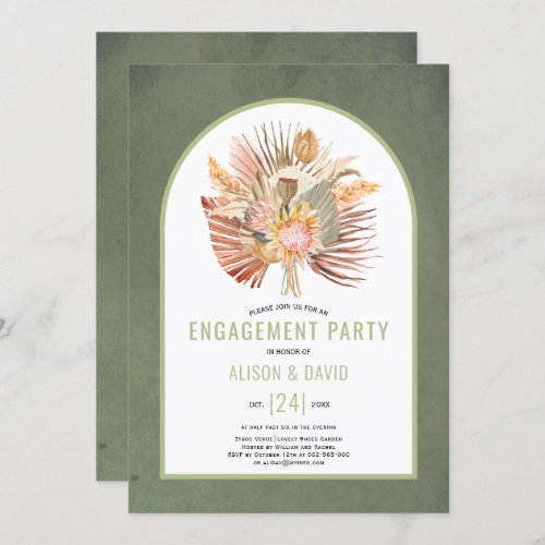 Pampas grass and palm sage green engagement party invitation