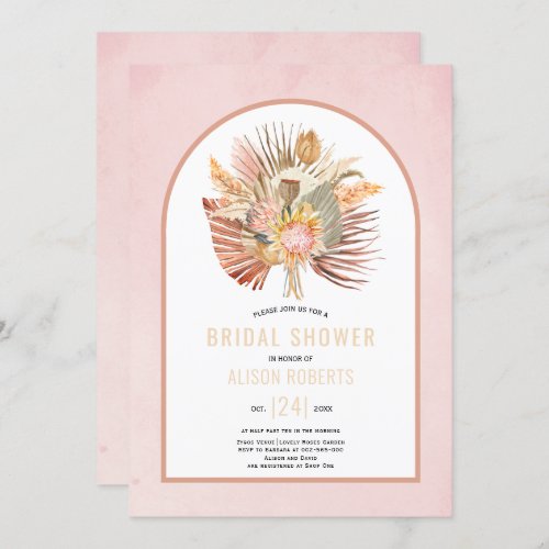 Pampas grass and palm soft pink bridal shower invitation