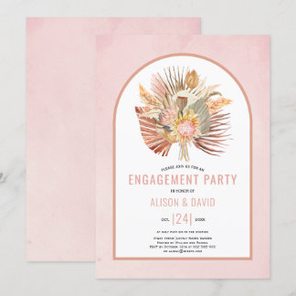 Pampas grass and palm soft pink engagement party invitation