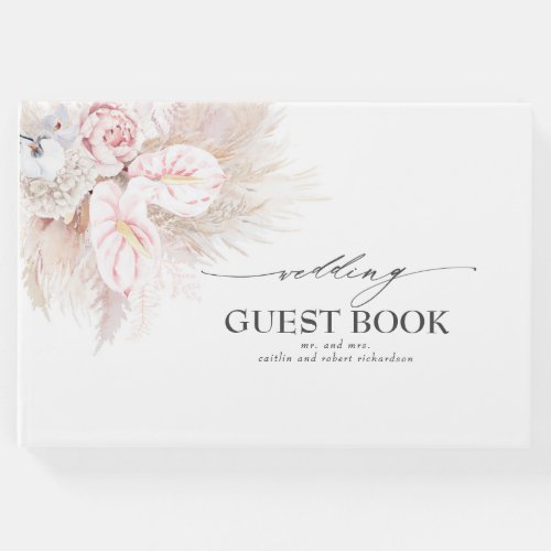 Pampas Grass and Pink Anthuriums Wedding Guest Book