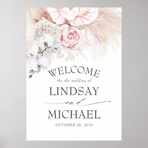 Pampas Grass and Pink Anthuriums Wedding Welcome Poster
