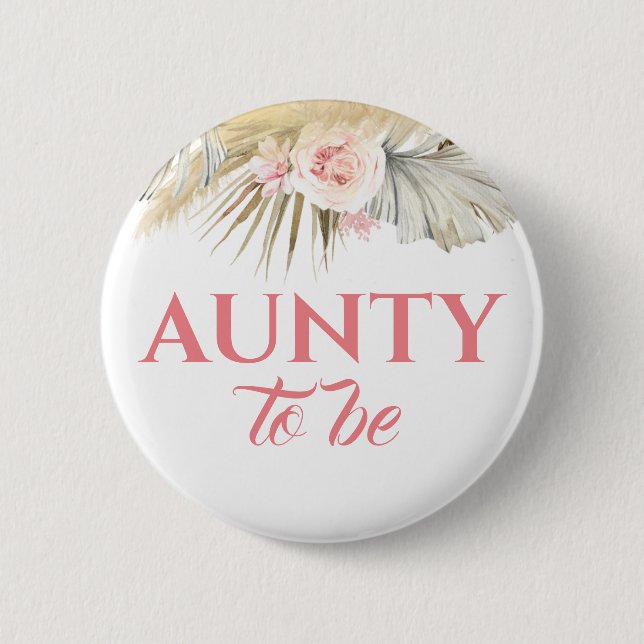 Pampas Grass and Pink Flowers Baby Shower Button (Front)