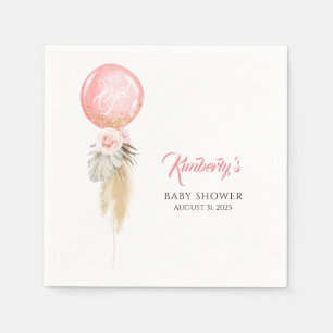 Pampas Grass and Pink Flowers Balloon Baby Shower Napkins